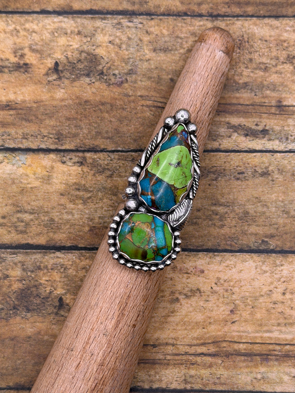 Ciara – Green Mojave Turquoise Double Gemstone Ring | Sterling Silver | Southwestern Jewelry