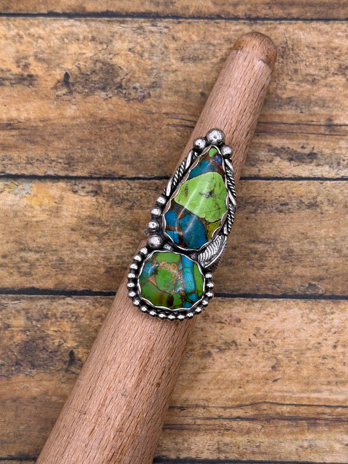 Ciara – Green Mojave Turquoise Double Gemstone Ring | Sterling Silver | Southwestern Jewelry