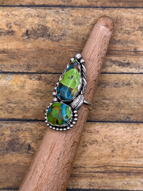 Ciara – Green Mojave Turquoise Double Gemstone Ring | Sterling Silver | Southwestern Jewelry