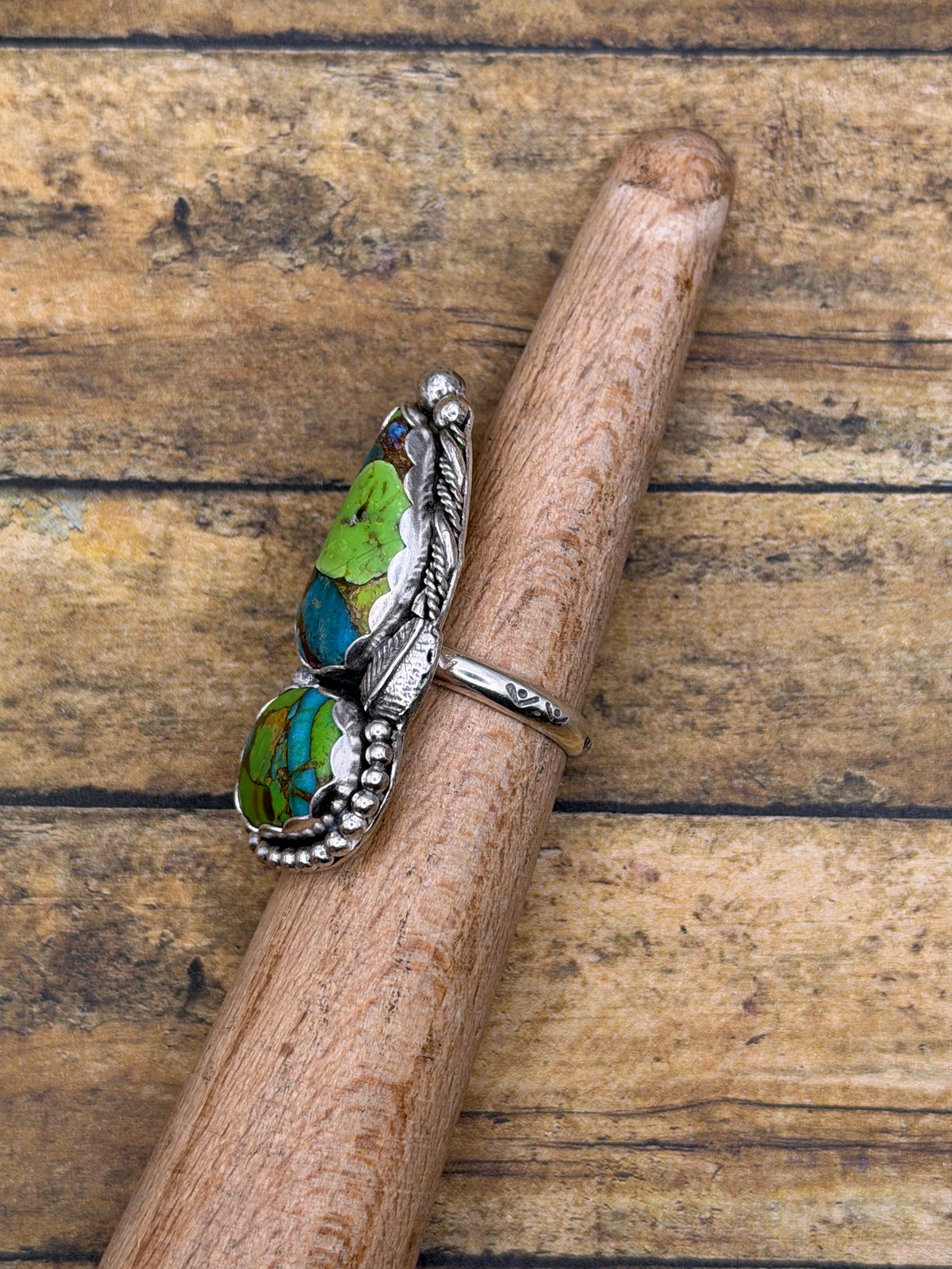 Ciara – Green Mojave Turquoise Double Gemstone Ring | Sterling Silver | Southwestern Jewelry