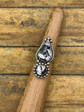 Astrid – White Buffalo Turquoise Brass Matrix Double Gemstone Ring | Sterling Silver |Southwestern Statement Ring