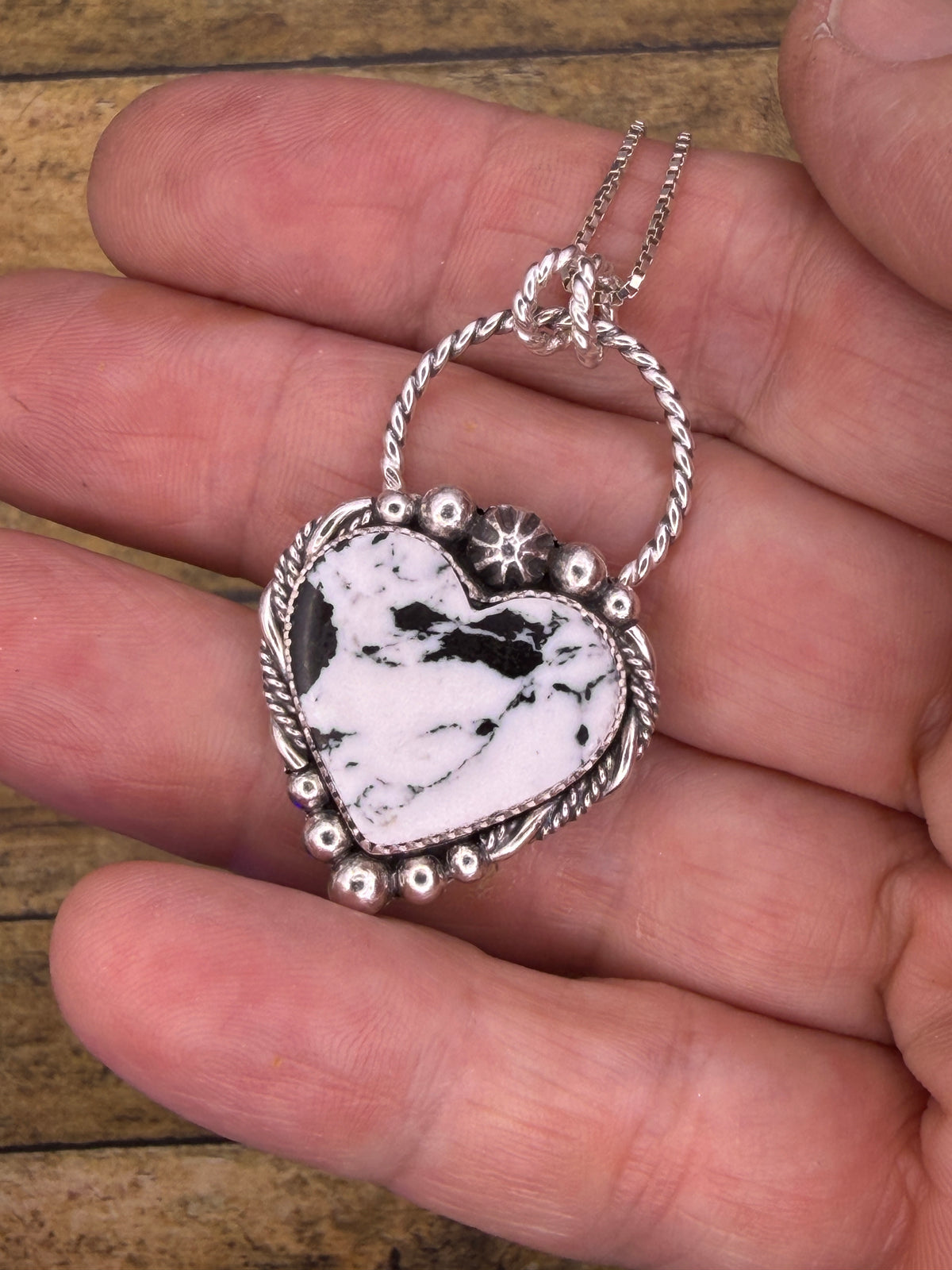Amari – White Buffalo Turquoise Heart Pendant | Sterling Silver | Southwestern Jewelry