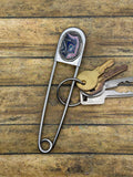 Ford – Jumbo Safety Pin Keychain with Fordite | Automotive Jewelry | Unique Car Enthusiast Gift
