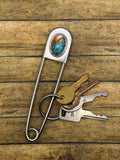 Casper – Spiny Oyster Turquoise Jumbo Safety Pin Keychain | Sterling Silver Details | Statement Jewelry