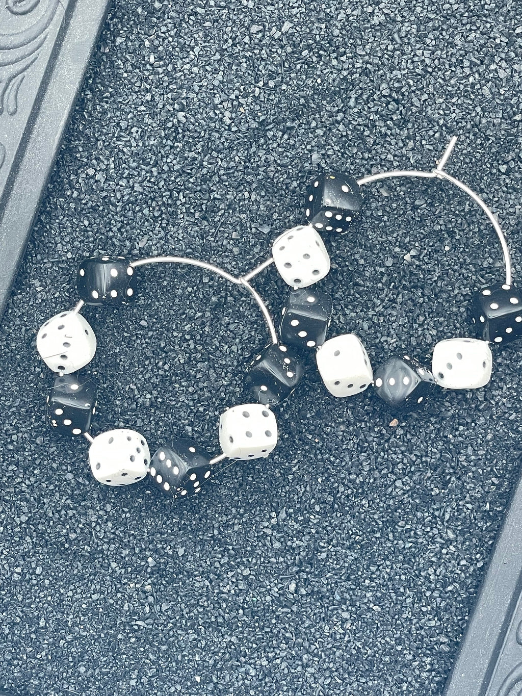Vegas-Black & White Dice Hoop Earrings: Handmade