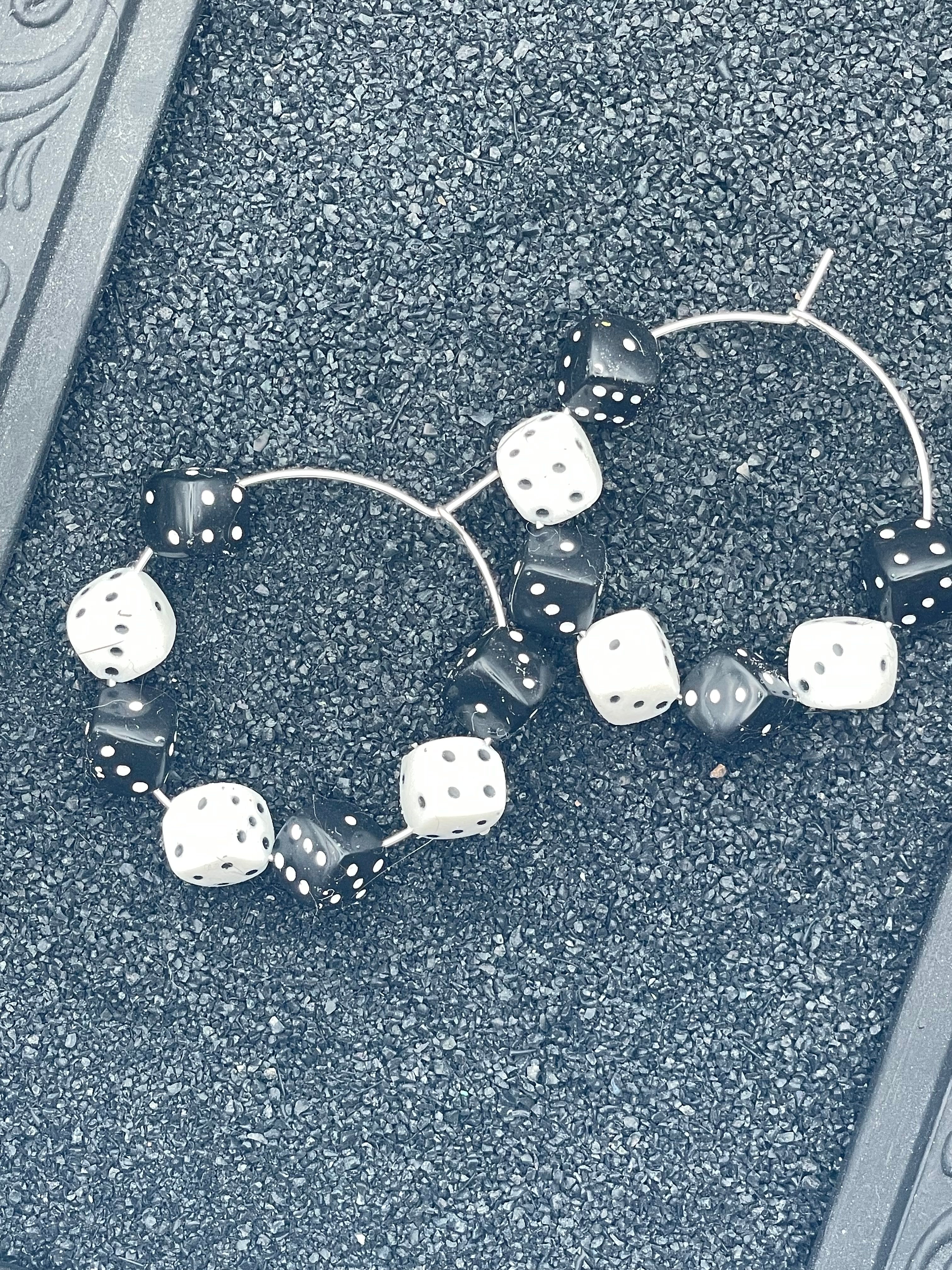 Vegas-Black & White Dice Hoop Earrings: Handmade
