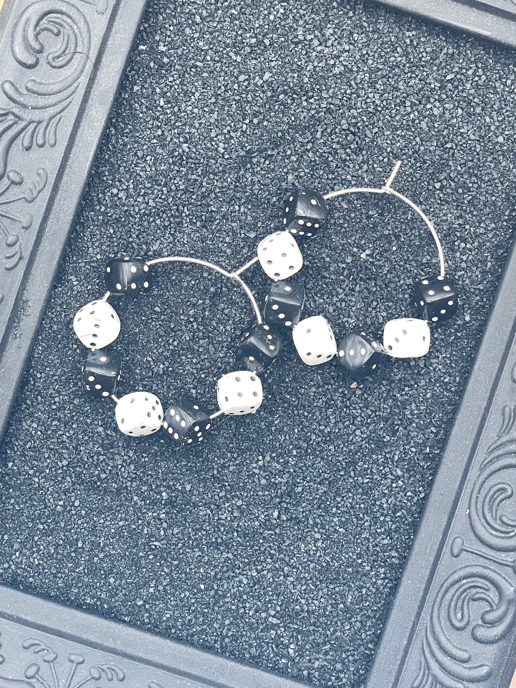 Vegas-Black & White Dice Hoop Earrings: Handmade