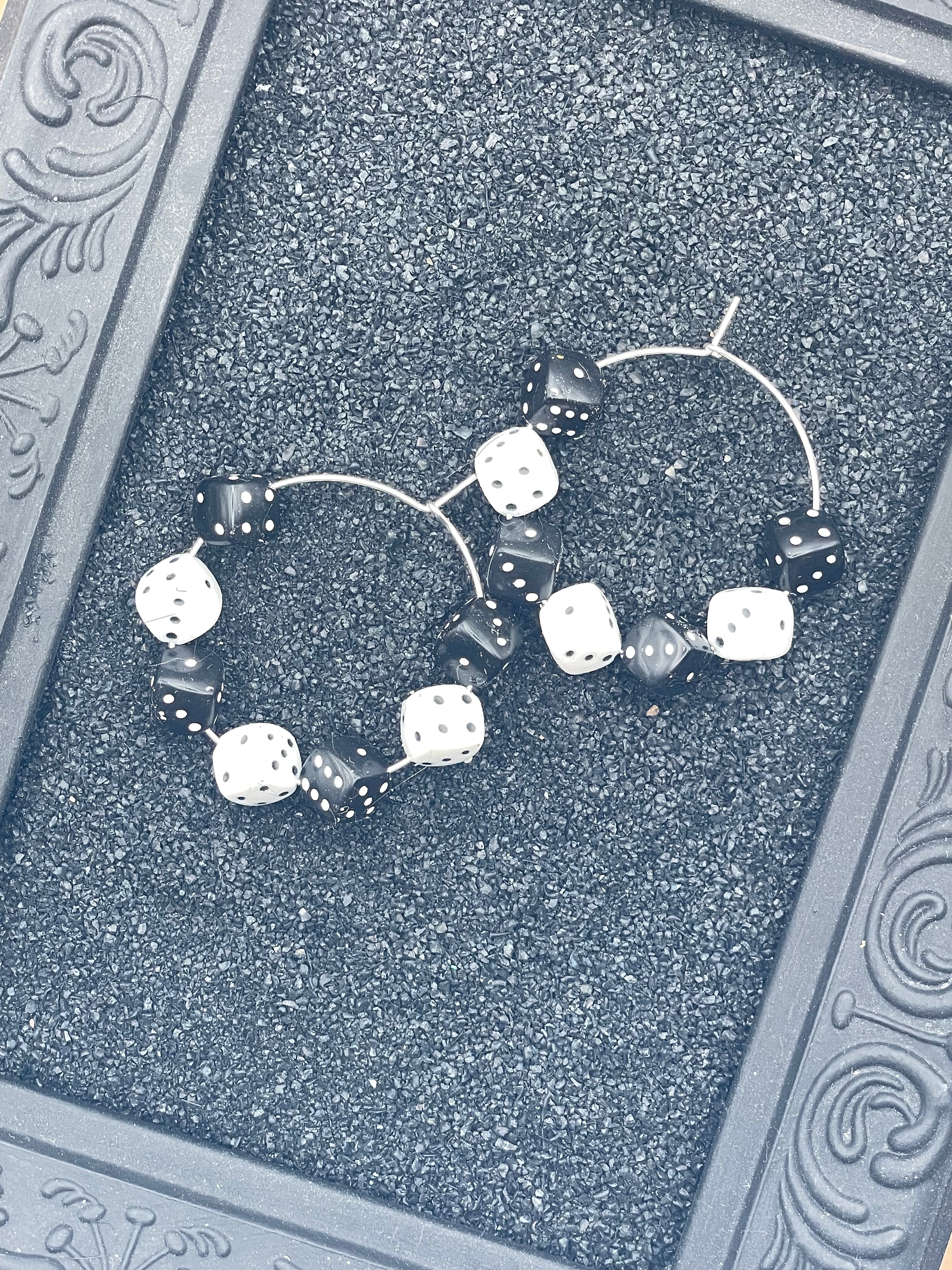 Vegas-Black & White Dice Hoop Earrings: Handmade