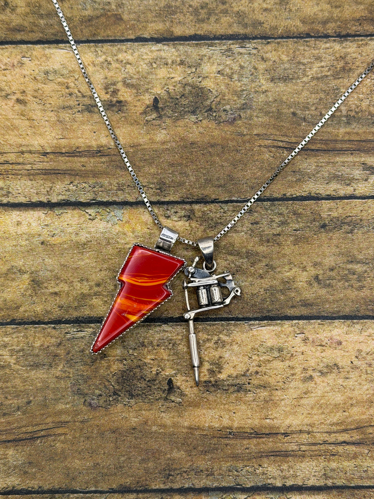 Roxana – Rosarita Tattoo Coil Machine & Lightning Bolt Sterling Silver Pendant | Rock ’n’ Roll Jewelry