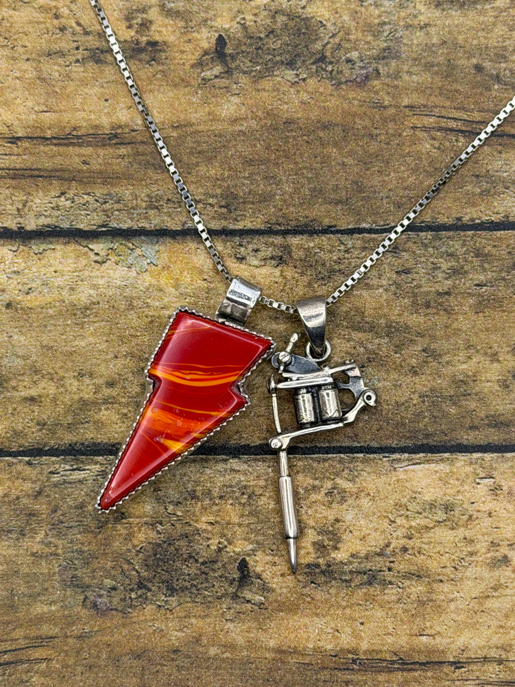 Roxana – Rosarita Tattoo Coil Machine & Lightning Bolt Sterling Silver Pendant | Rock ’n’ Roll Jewelry