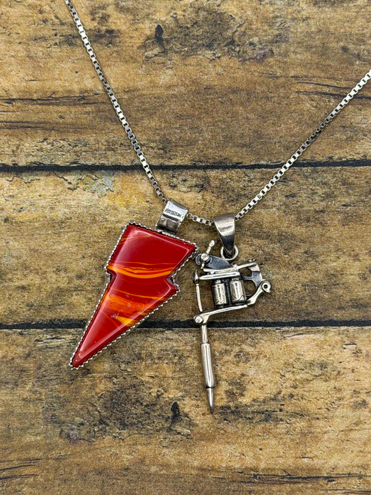 Roxana – Rosarita Tattoo Coil Machine & Lightning Bolt Sterling Silver Pendant | Rock ’n’ Roll Jewelry