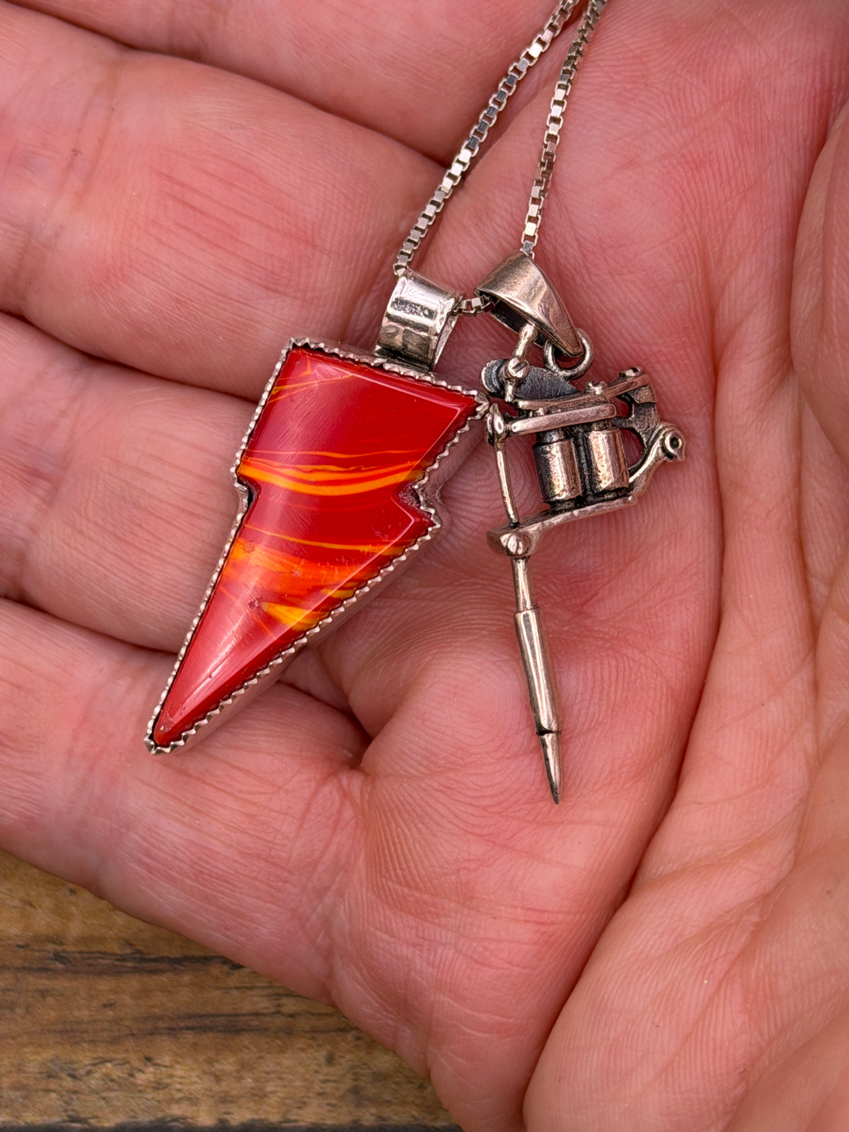 Roxana – Rosarita Tattoo Coil Machine & Lightning Bolt Sterling Silver Pendant | Rock ’n’ Roll Jewelry