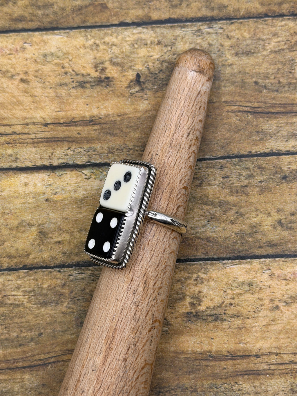 Zandra – Black & White Crisloid Dice Statement Ring | Vintage Casino Jewelry