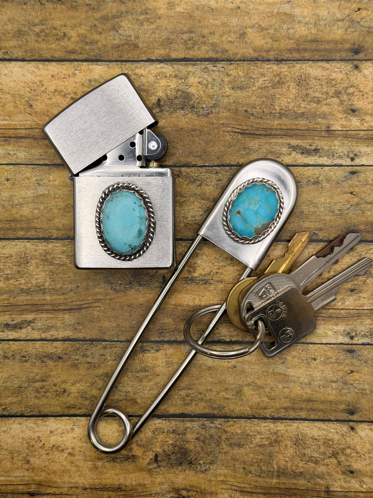 Bo - Turquoise Jumbo Safety Pin Keychain | Gemstone Accessory | Southwestern Jewelry
