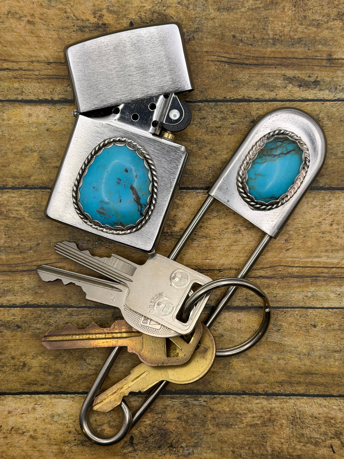 Boris - Turquoise Jumbo Safety Pin Keychain | Gemstone Accessory | Southwestern Jewelry