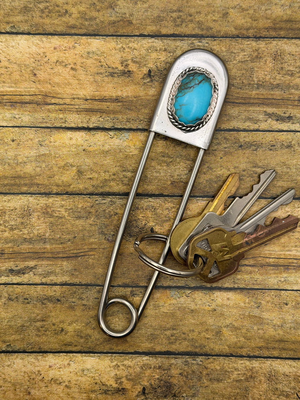 Boris - Turquoise Jumbo Safety Pin Keychain | Gemstone Accessory | Southwestern Jewelry