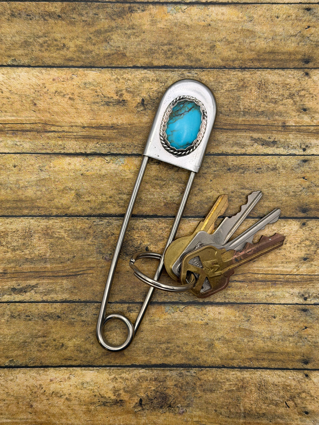 Boris - Turquoise Jumbo Safety Pin Keychain | Gemstone Accessory | Southwestern Jewelry