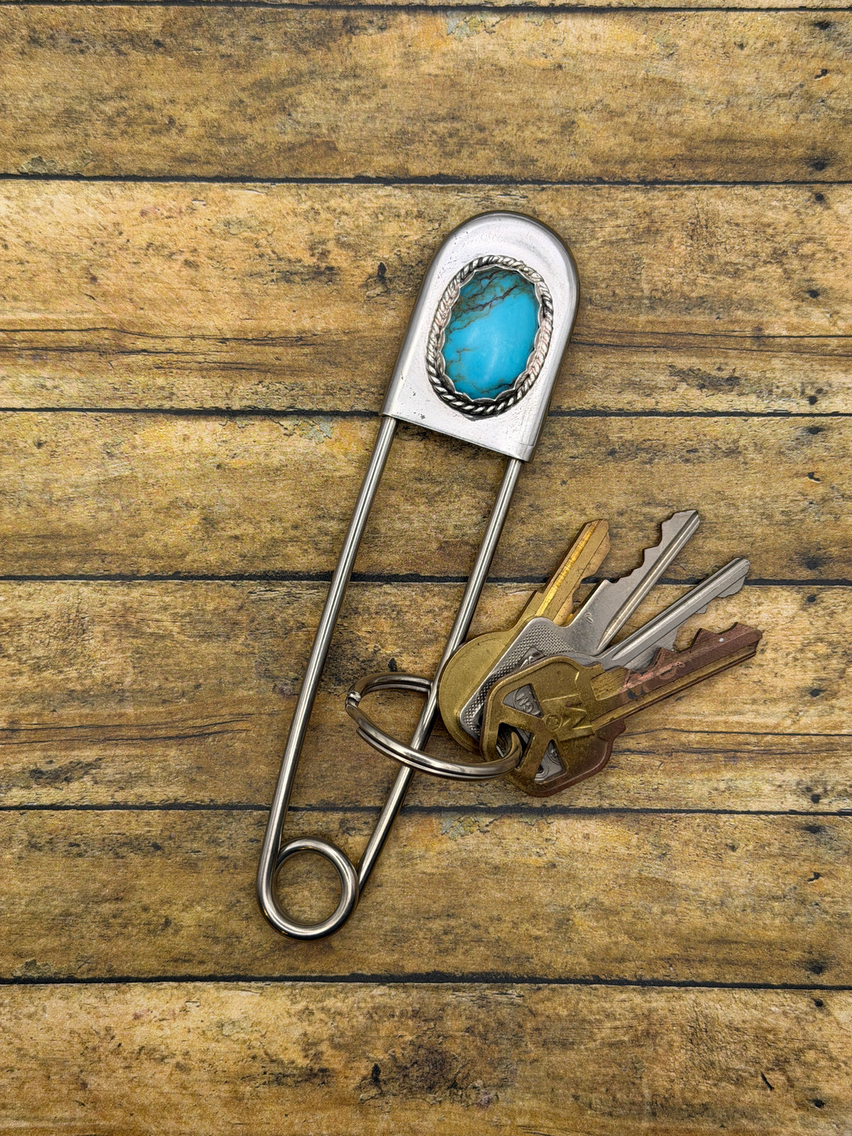Boris - Turquoise Jumbo Safety Pin Keychain | Gemstone Accessory | Southwestern Jewelry