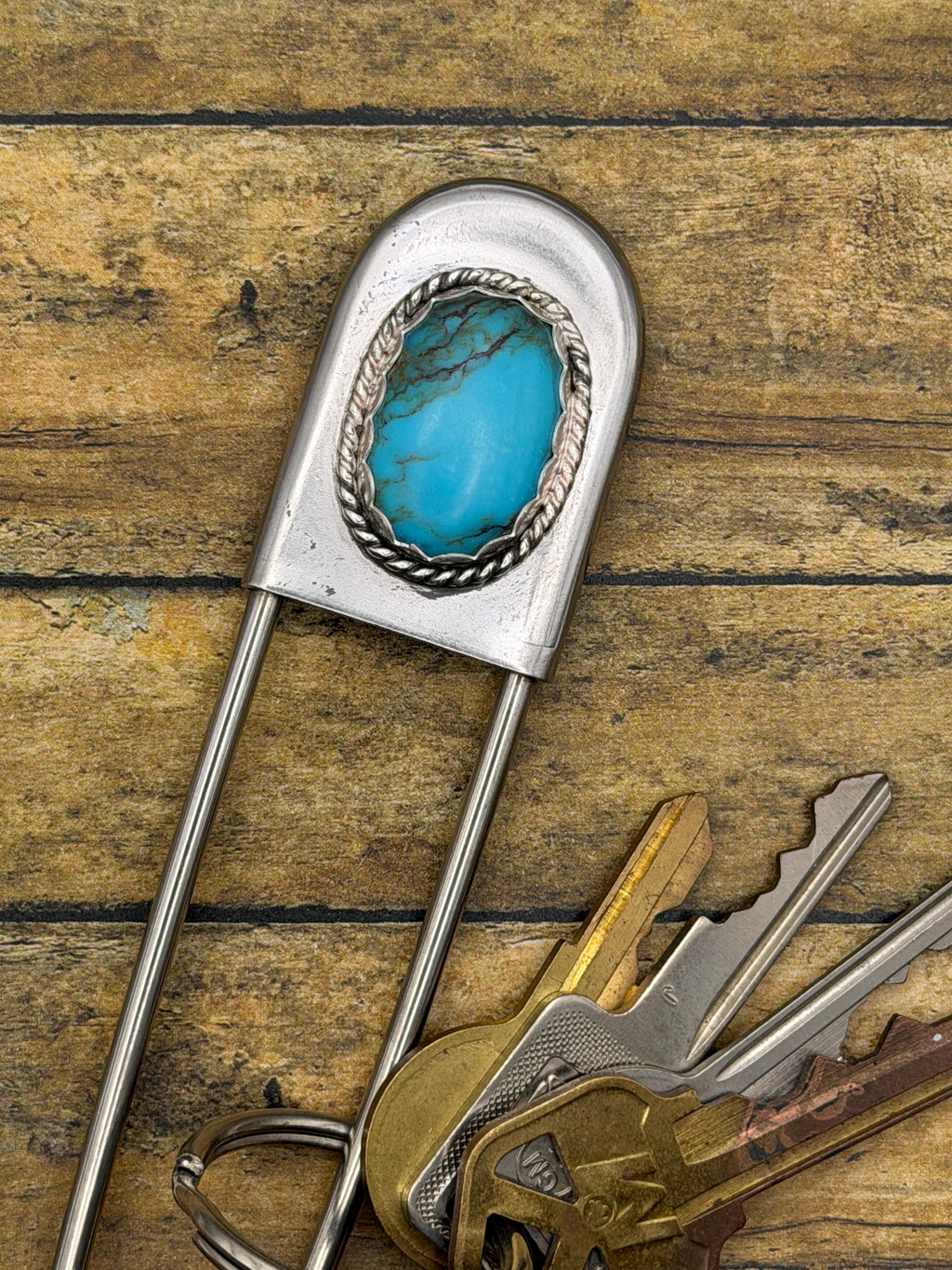 Boris - Turquoise Jumbo Safety Pin Keychain | Gemstone Accessory | Southwestern Jewelry
