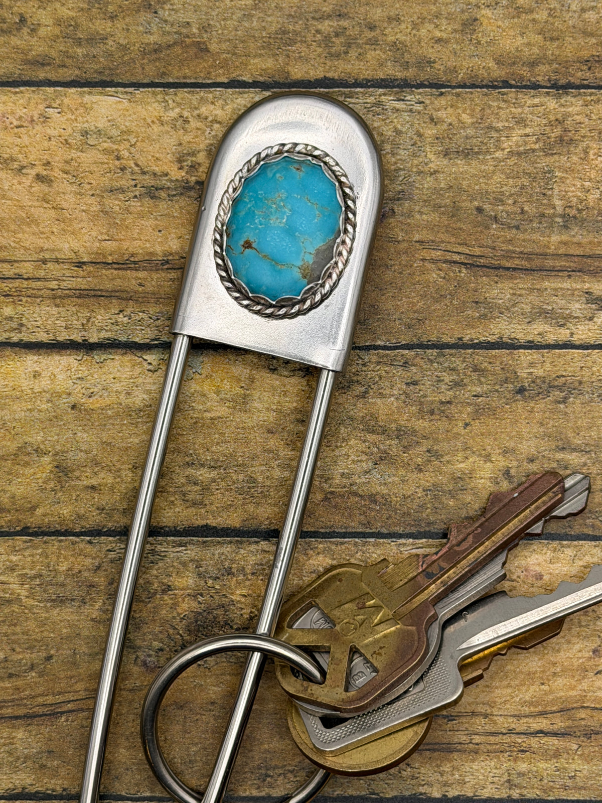Bo - Turquoise Jumbo Safety Pin Keychain | Gemstone Accessory | Southwestern Jewelry
