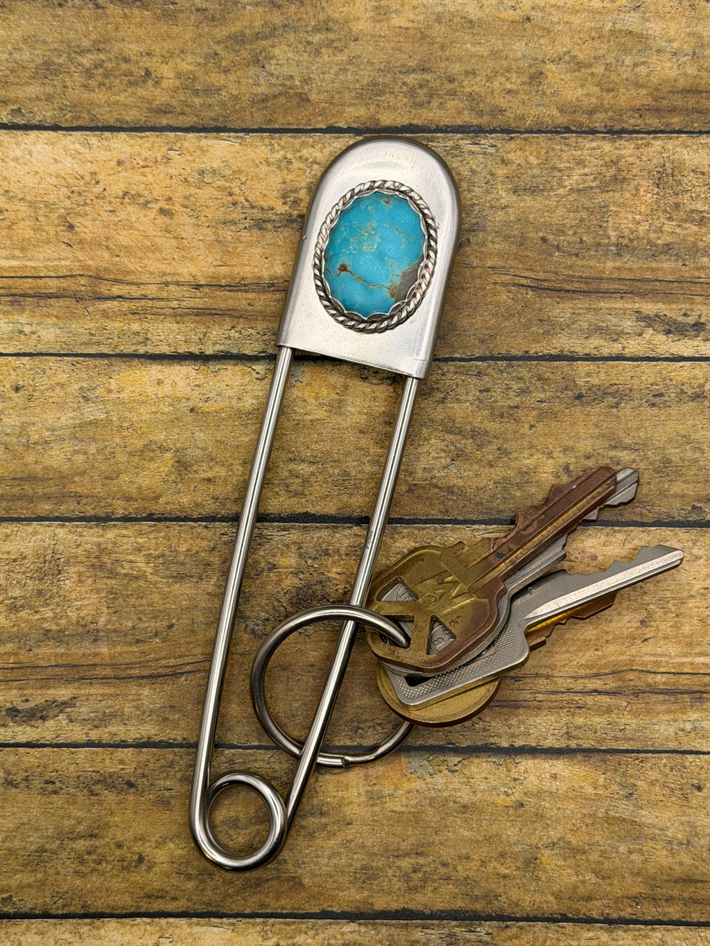 Bo - Turquoise Jumbo Safety Pin Keychain | Gemstone Accessory | Southwestern Jewelry