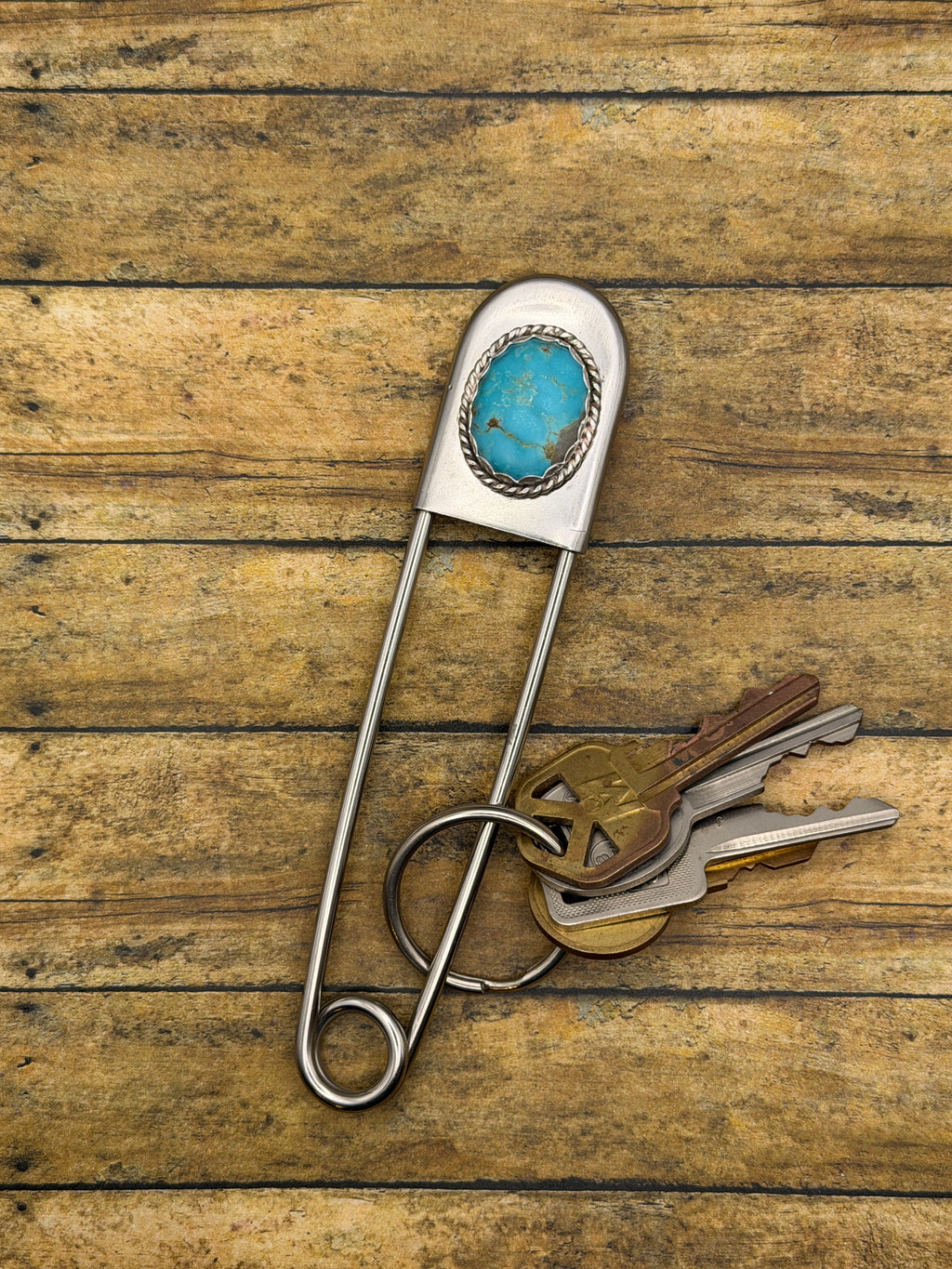 Bo - Turquoise Jumbo Safety Pin Keychain | Gemstone Accessory | Southwestern Jewelry