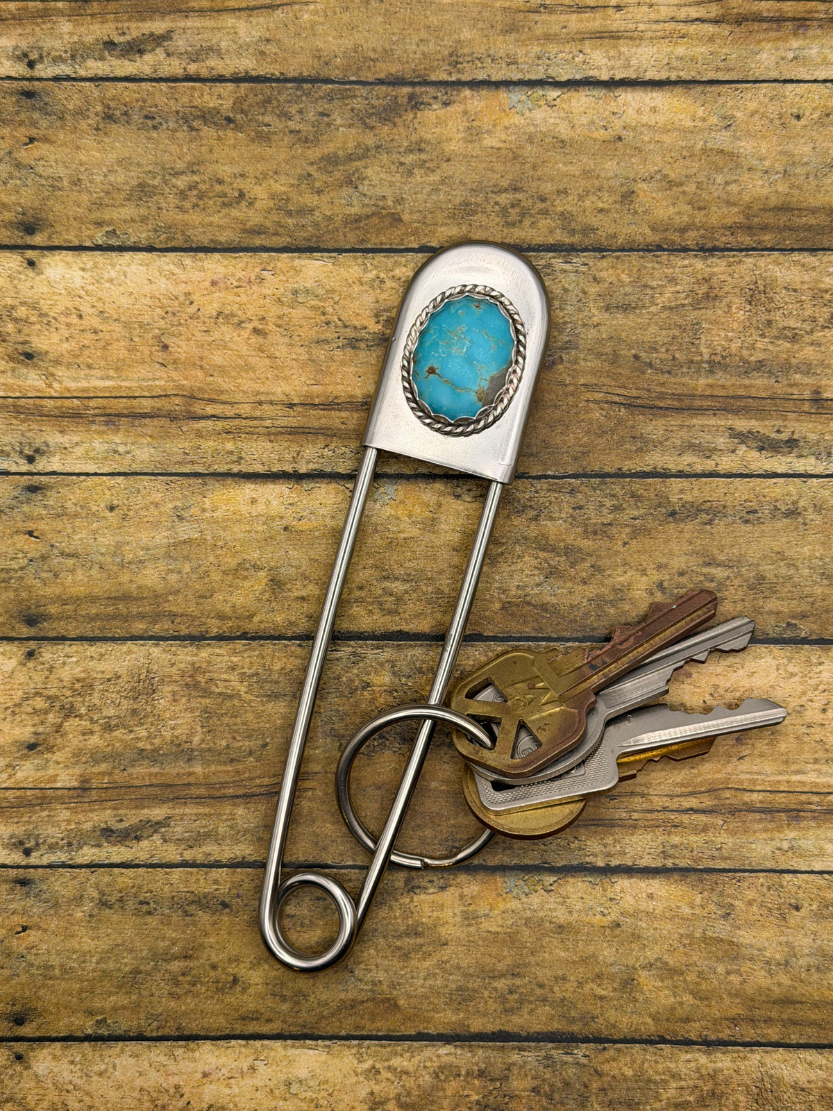 Bo - Turquoise Jumbo Safety Pin Keychain | Gemstone Accessory | Southwestern Jewelry