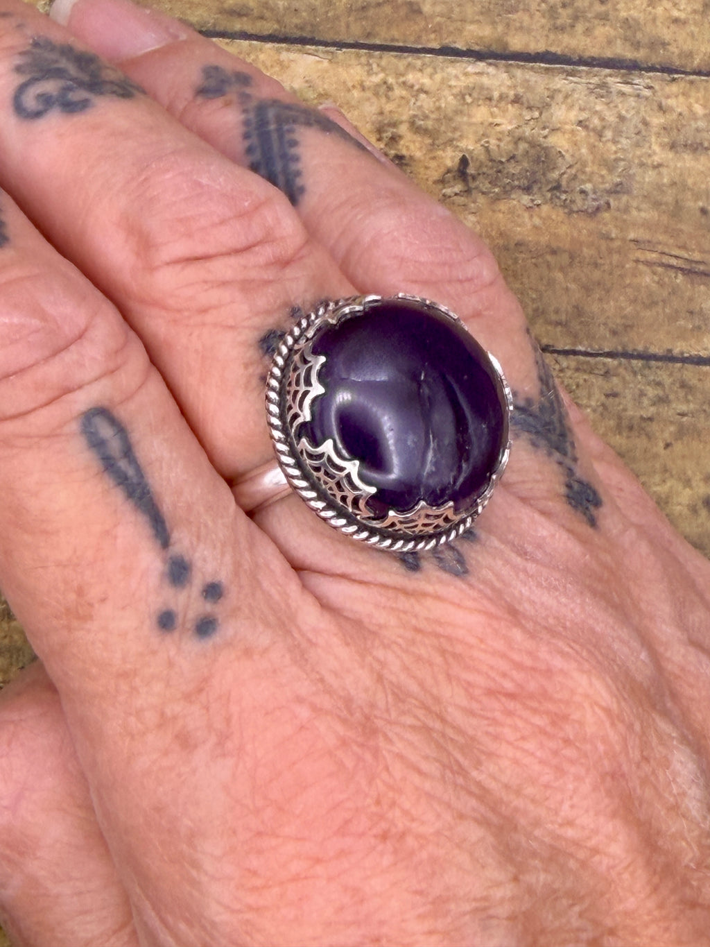 Katie – Amethyst Spiderweb Statement Ring | Boho Jewelry | Handmade  Sterling Silver