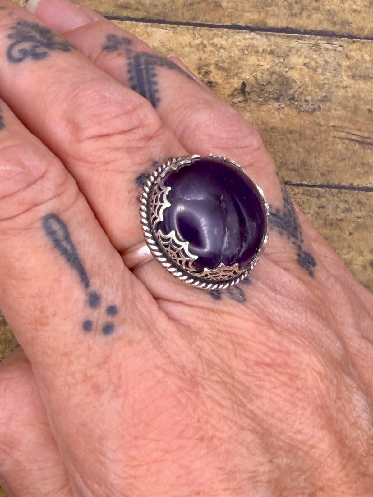 Katie – Amethyst Spiderweb Statement Ring | Boho Jewelry | Handmade  Sterling Silver