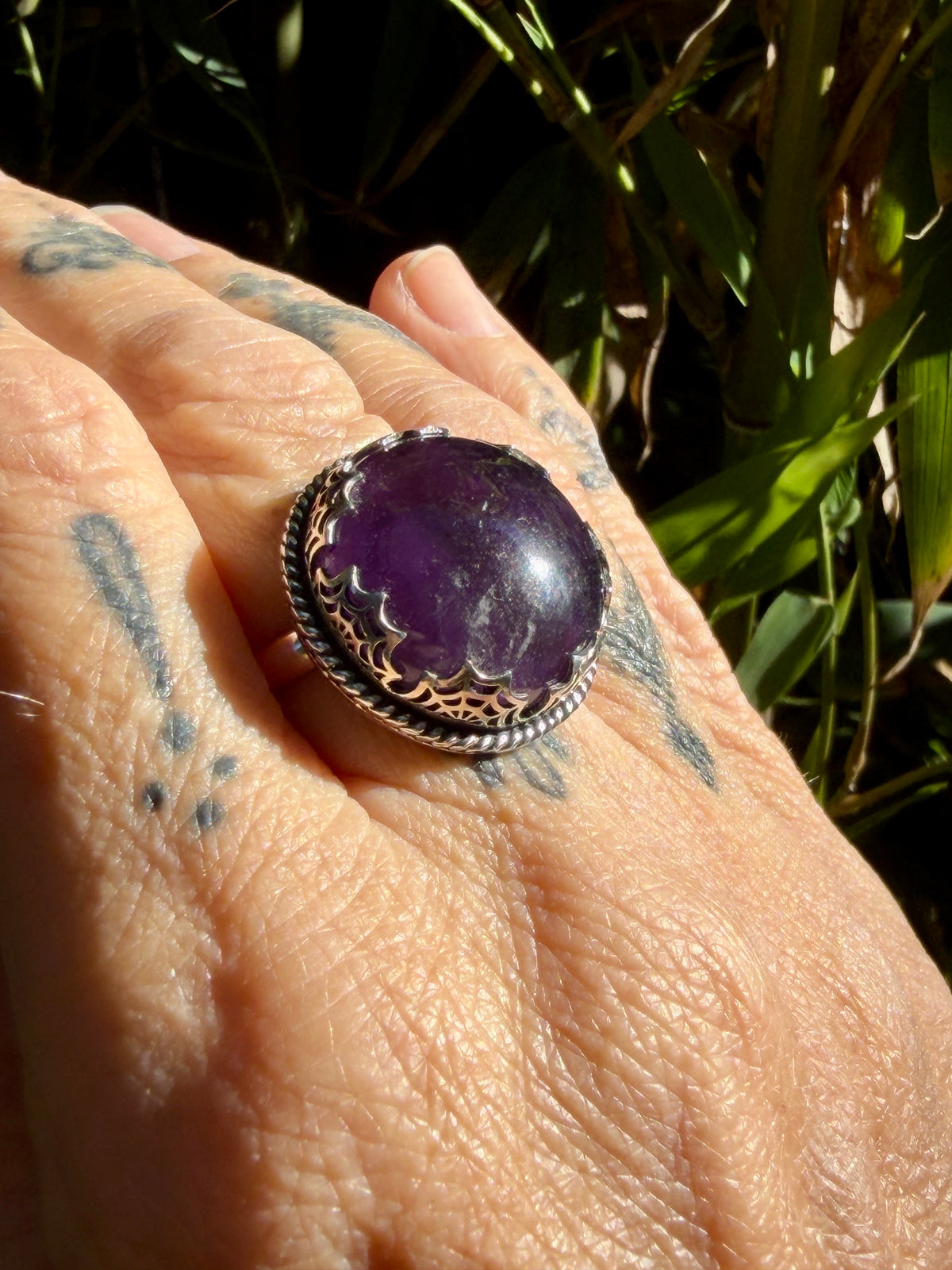 Katie – Amethyst Spiderweb Statement Ring | Boho Jewelry | Handmade  Sterling Silver