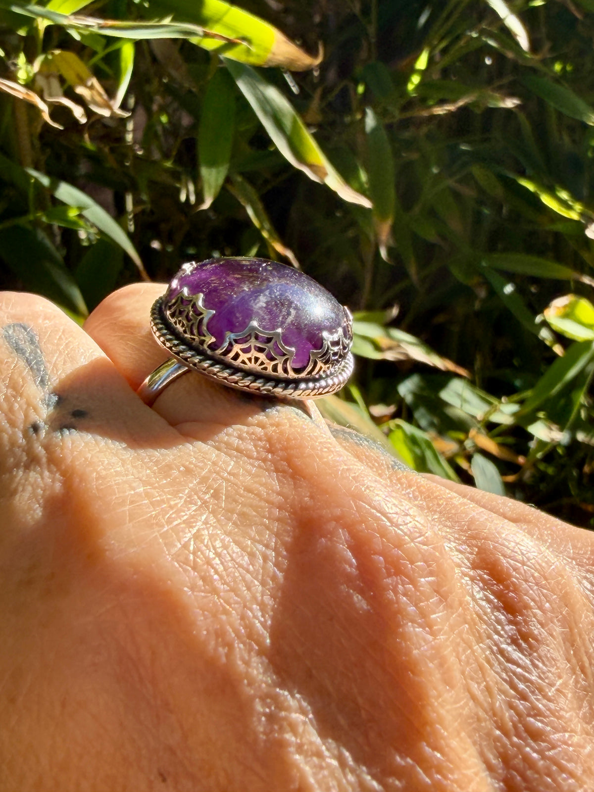 Katie – Amethyst Spiderweb Statement Ring | Boho Jewelry | Handmade  Sterling Silver