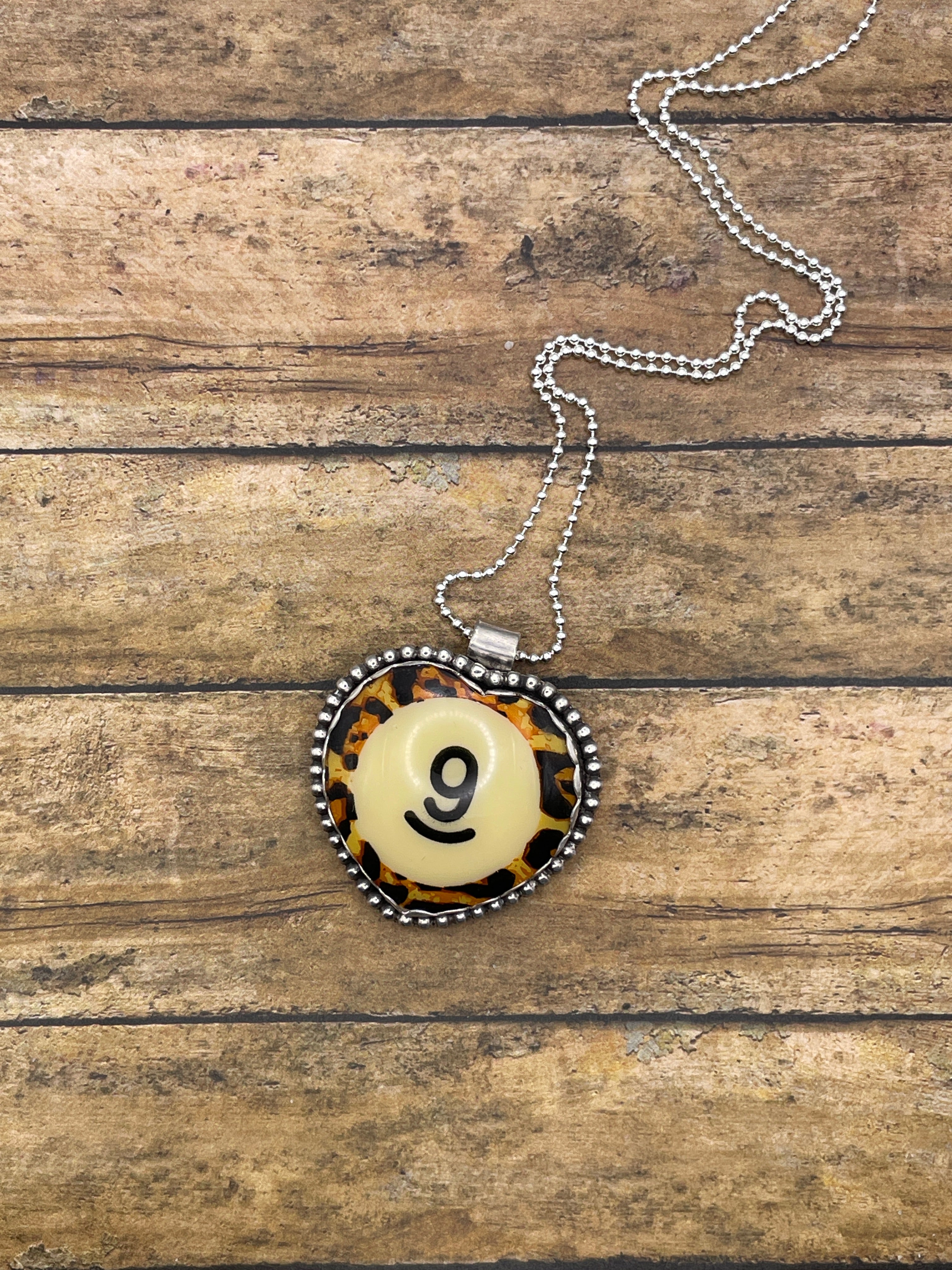 Sade-MADE TO ORDER Vintage Leopard Billiard #9 Heart Pendant