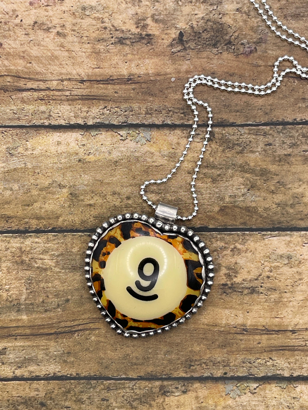 Sade-MADE TO ORDER Vintage Leopard Billiard #9 Heart Pendant