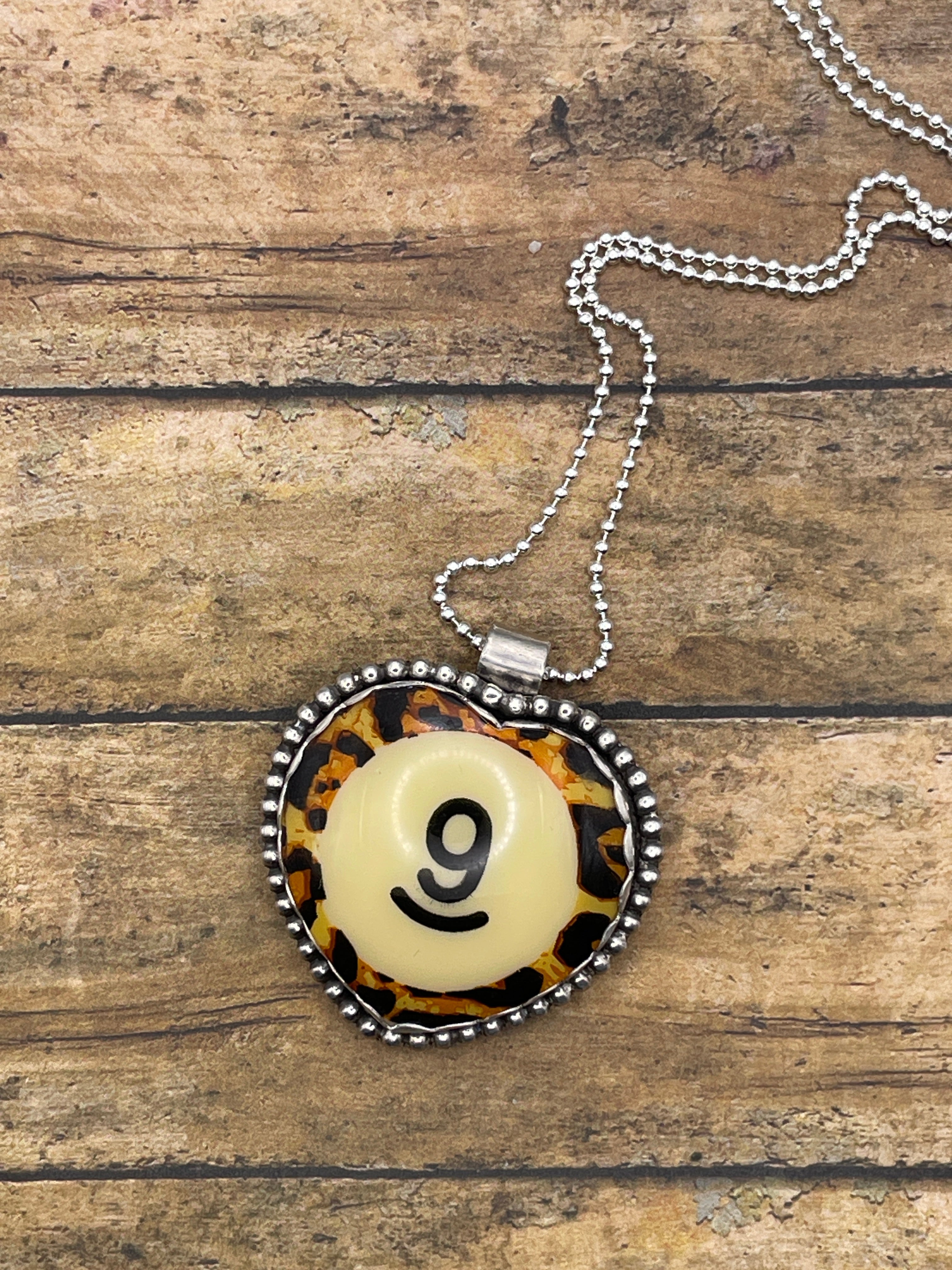 Sade-MADE TO ORDER Vintage Leopard Billiard #9 Heart Pendant