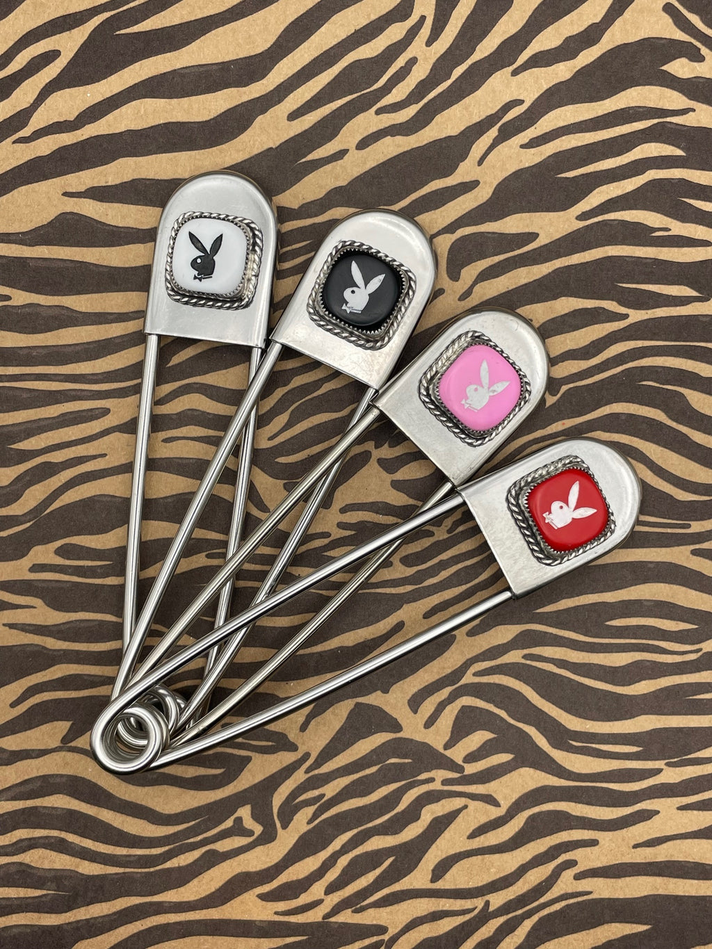 Pink-Jumbo Safety Pin with Pink Vintage Playboy Dice