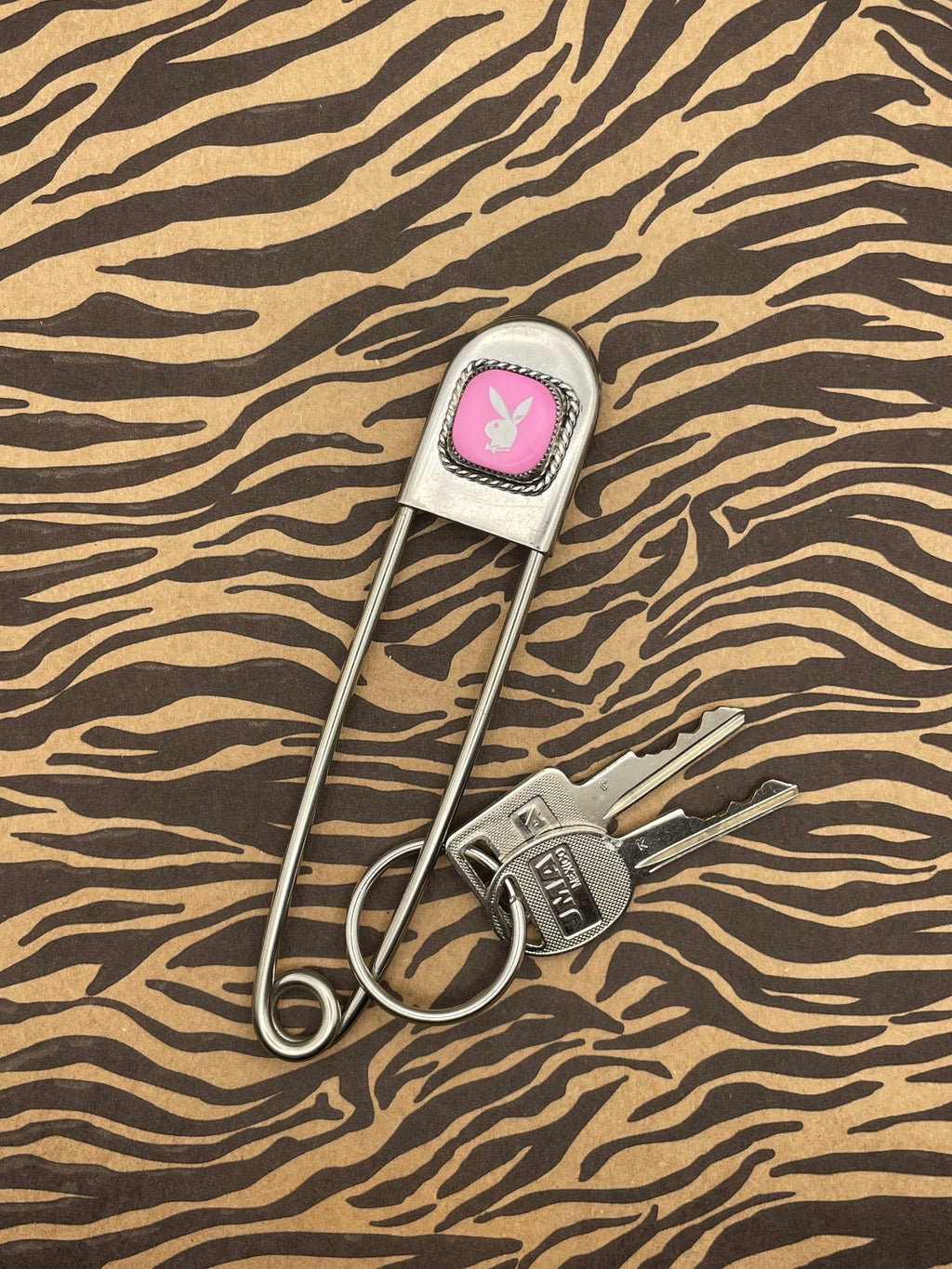 Pink-Jumbo Safety Pin with Pink Vintage Playboy Dice