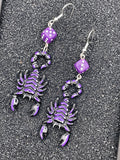 Tattoo-Scorpion Earrings with Dice Details: Handmade, Hand-Painted Polymer Clay