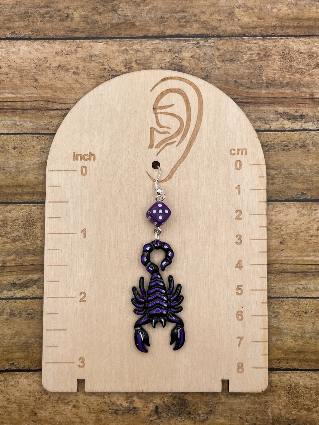 Tattoo-Scorpion Earrings with Dice Details: Handmade, Hand-Painted Polymer Clay