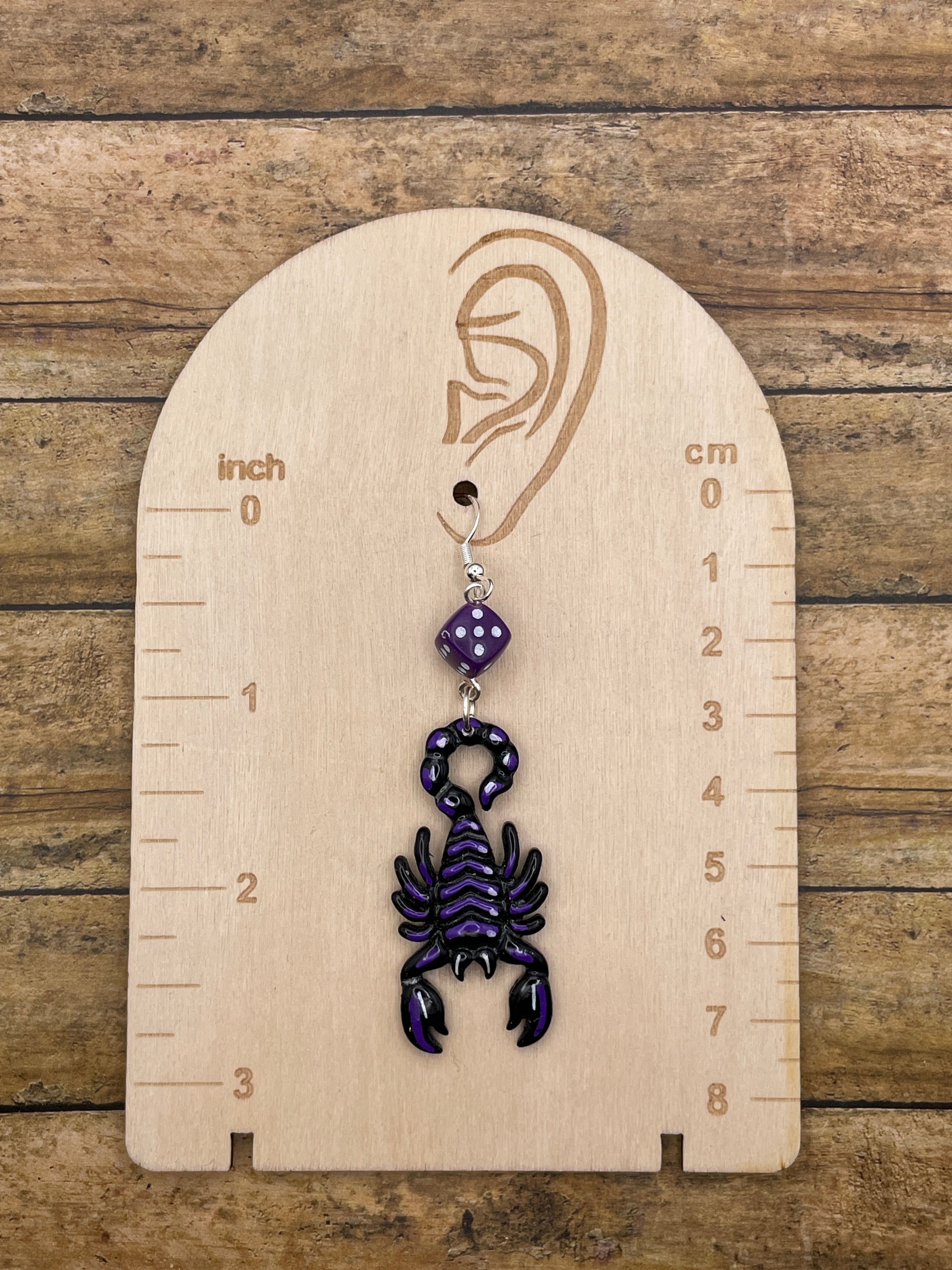 Tattoo-Scorpion Earrings with Dice Details: Handmade, Hand-Painted Polymer Clay