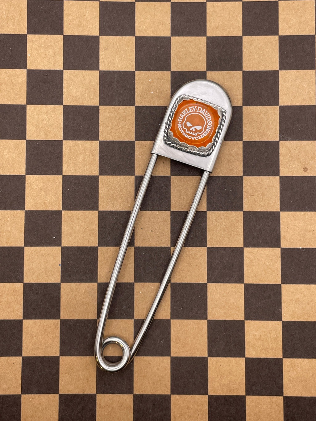 Davidson-Jumbo Safety Pin Keychain with Vintage Harley Davidson Dice