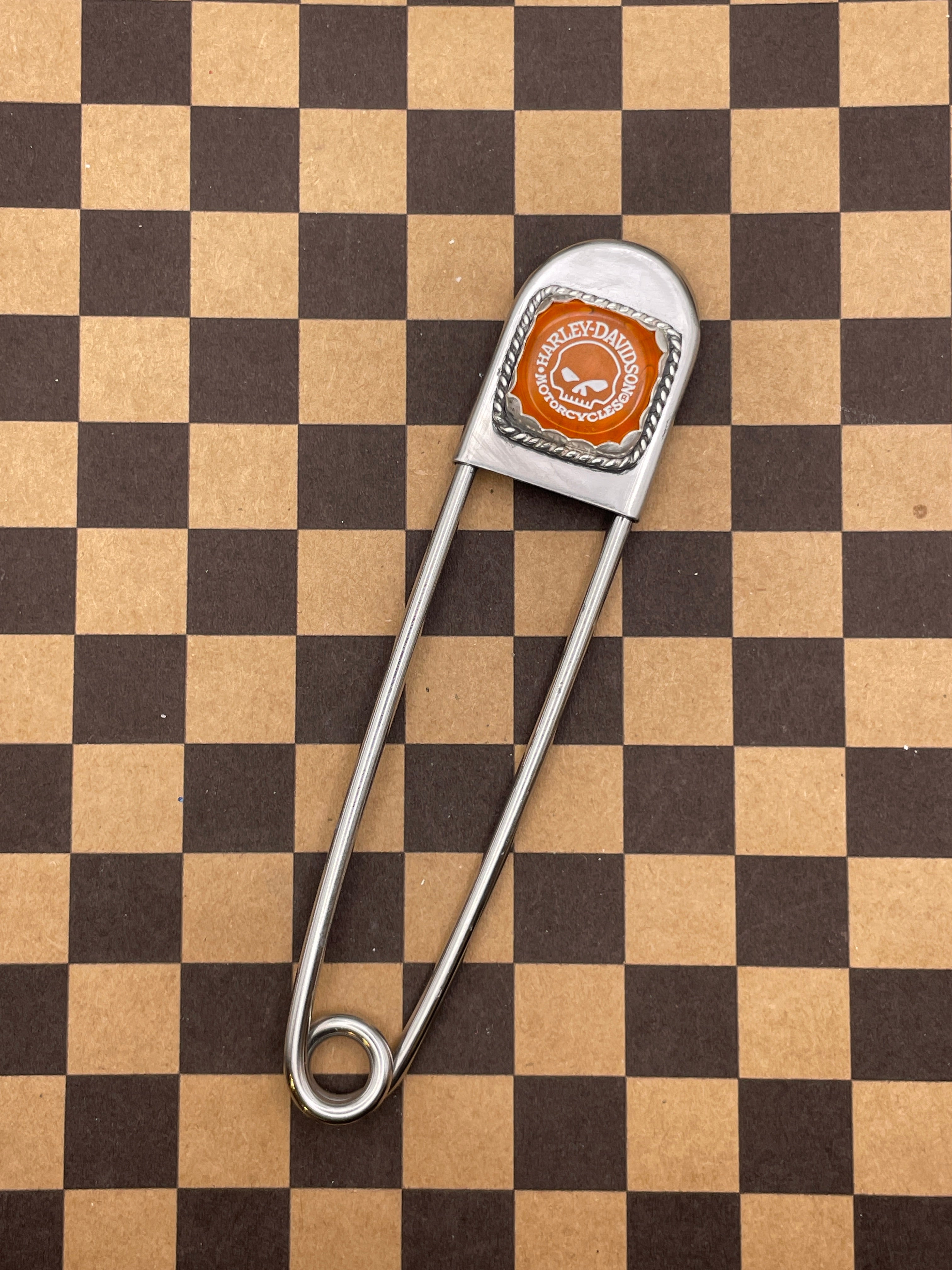 Davidson-Jumbo Safety Pin Keychain with Vintage Harley Davidson Dice