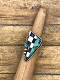 Bo-Checkered and Turquoise Lightning Bolt Ring