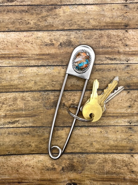 Cyd-Jumbo Safety Pin with Spiny Oyster Turquoise