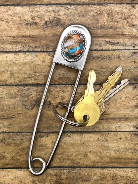 Cyd-Jumbo Safety Pin with Spiny Oyster Turquoise