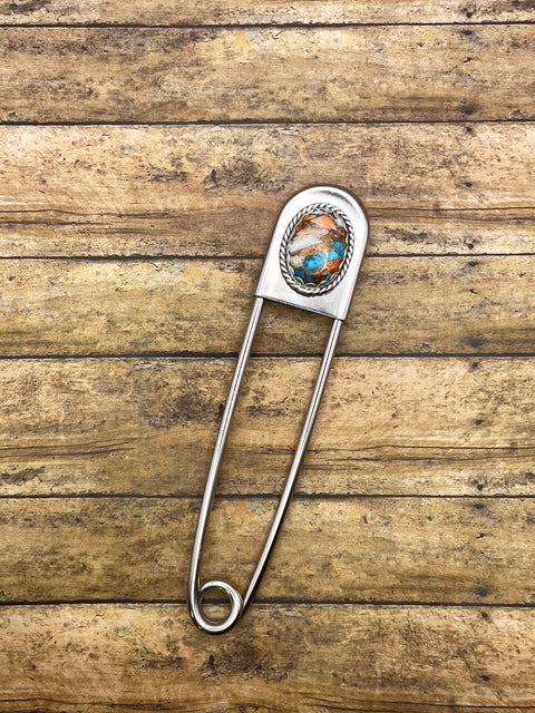 Cyd-Jumbo Safety Pin with Spiny Oyster Turquoise