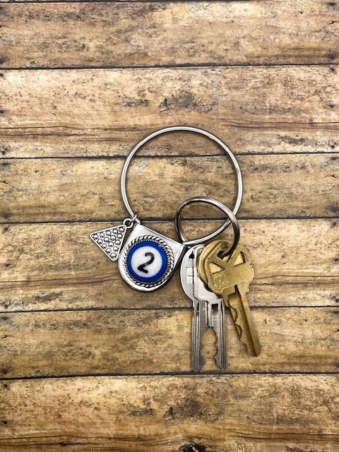 Steve-Round Safety Pin Keychain with Billiard Ball #2 Detail