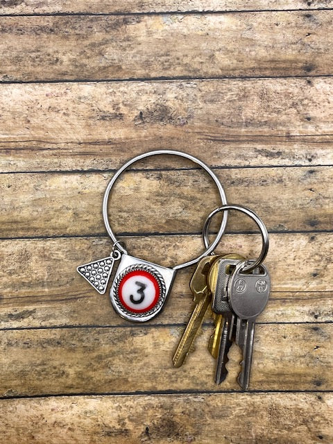 Sean-Round Safety Pin Keychain with Billiard Ball #3 Detail