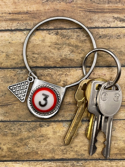 Sean-Round Safety Pin Keychain with Billiard Ball #3 Detail