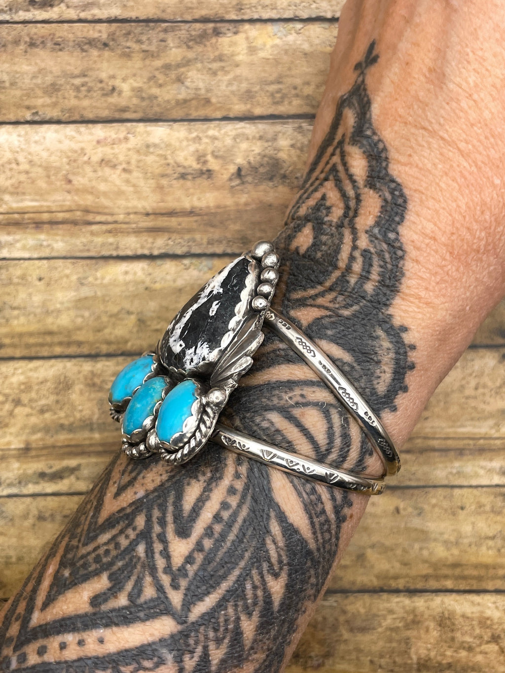 Amelie-White Buffalo and Turquoise Gemstone Sterling Silver Cuff/Bracelet