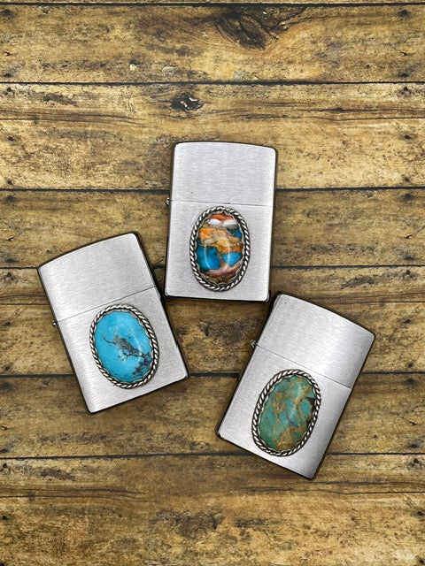 Brad-Zippo Lighter with Turquoise Gemstone
